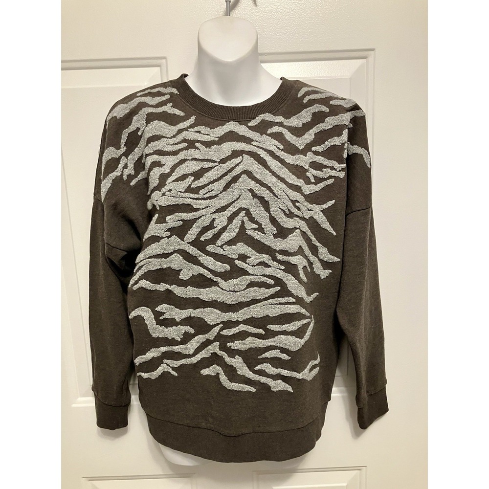 ALLSAINTS Zira Sweatshirt Small Shirt Carpet Striped‎ Animal Gray Cotton Sweater
